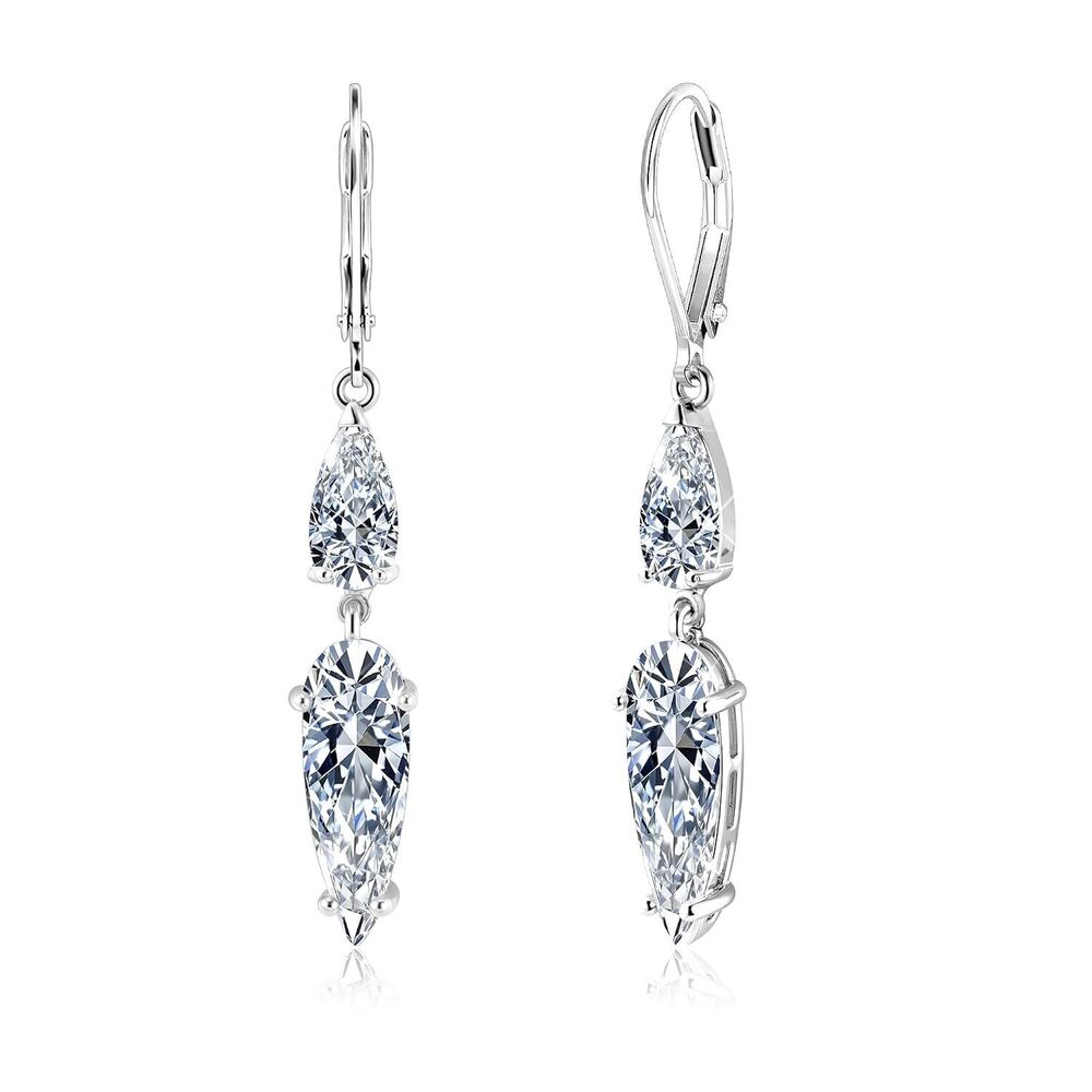 Sterling Silver Long Crystal Dangle Earrings, Hypoallergenic Cubic Zirconia Drop